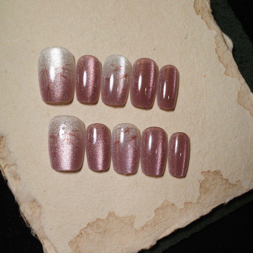 Siva Nail, Frosted Rose, Shimmering Pink Ombre, Handmade Press on Nails