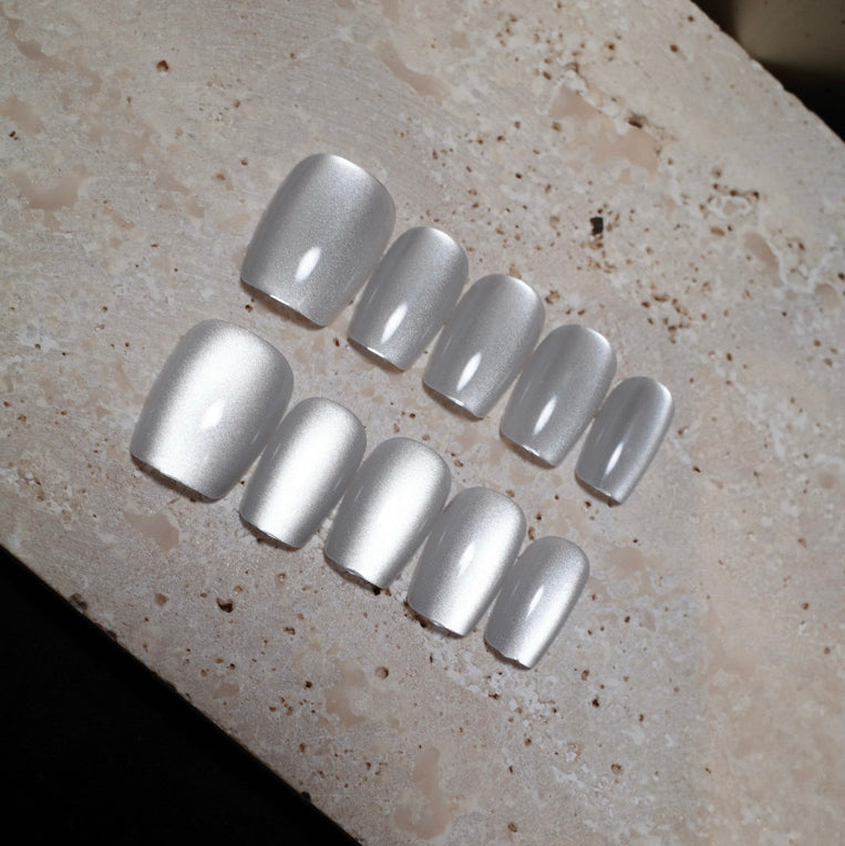 Siva Nail, Silken Shadows (White), Pure Elegance, Handmade Press on Nails